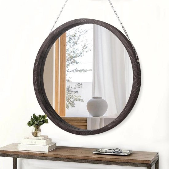Specchio da parete rotondo con cornice in legno per bagno e camera da letto
Specchio decorativo per ingresso e soggiorno