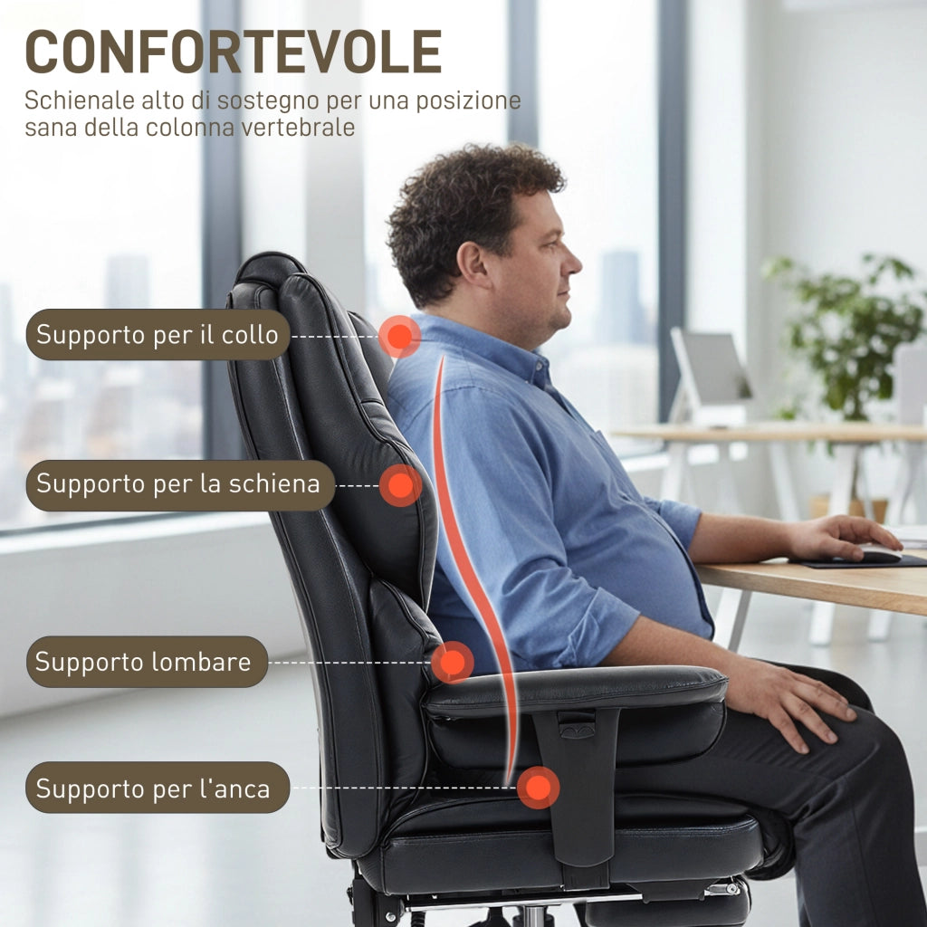 Sedia da Ufficio ¨C zephmum ¨C Pelle PU, Nero, 76x73x117-125 cm