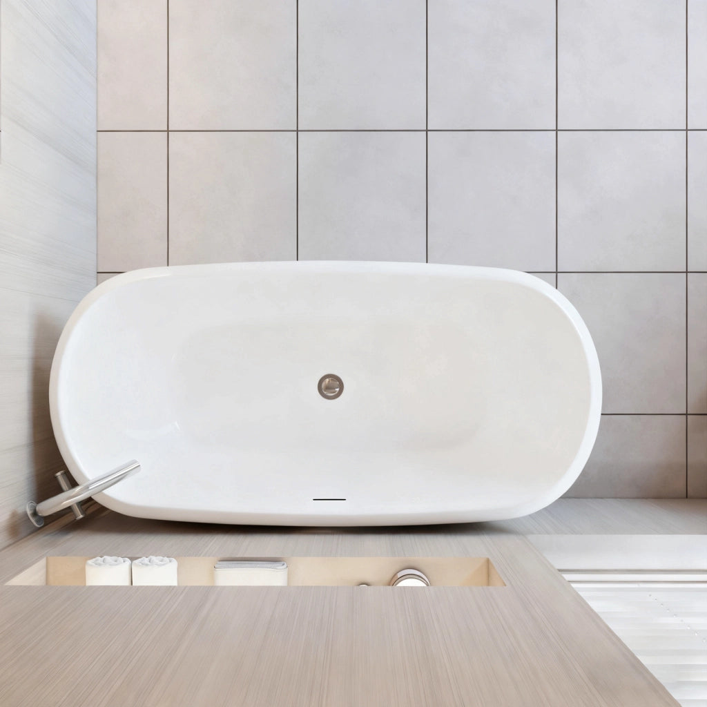 Vasca da Bagno a Isola Freestanding in Acrilico da 150x72x60 cm, Colore Nero, Forma Ovale