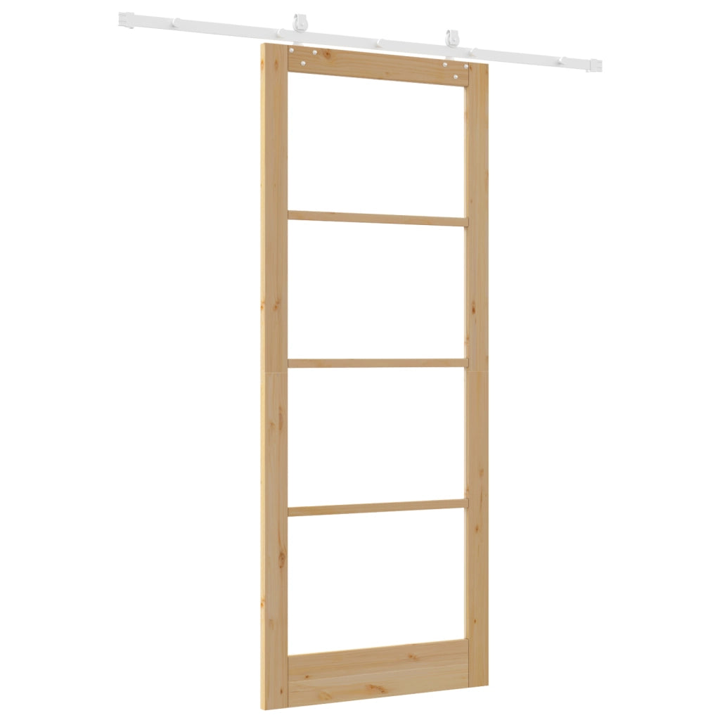 Set Porta Scorrevole  con Hardware 93x232 cm Legno di Pino Massello