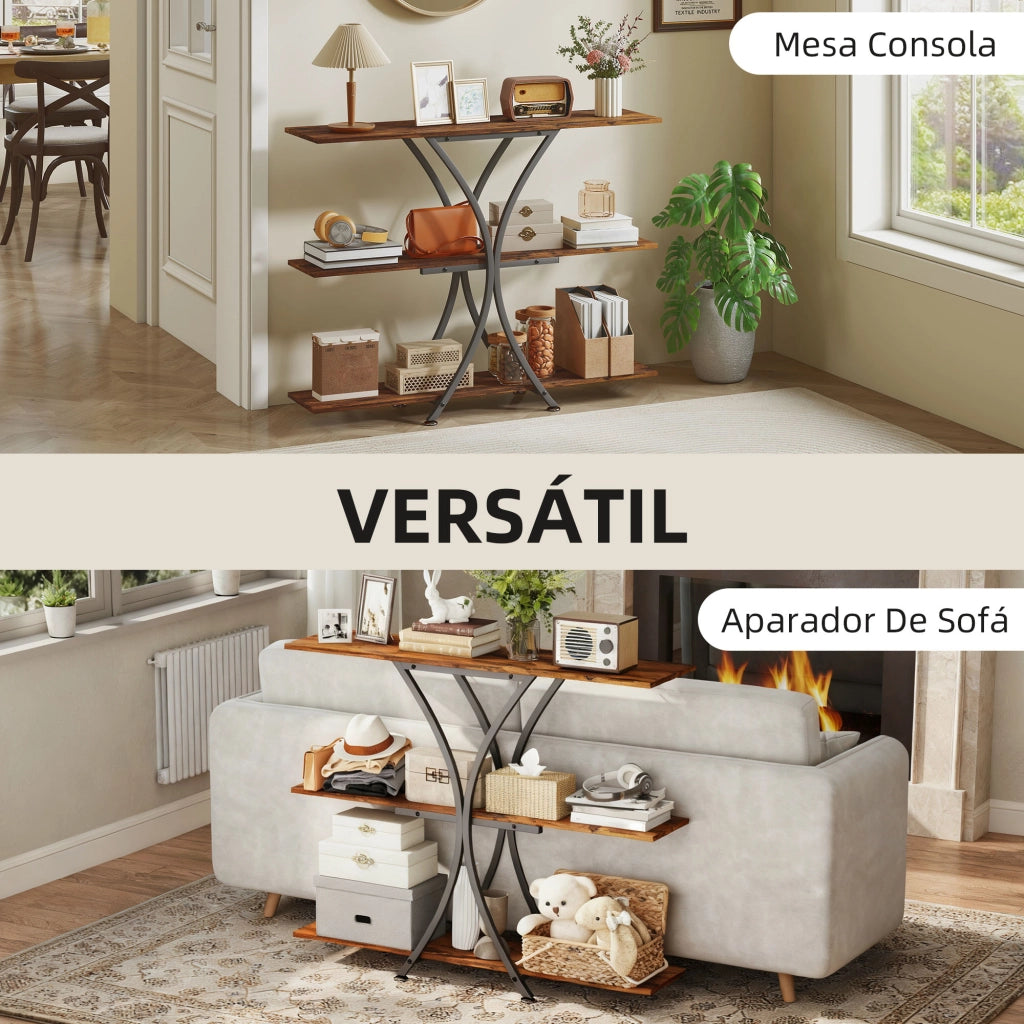 Tavolino da salotto con ripiani aperti ¨C zephmum ¨C marrone, metallo, stile industriale