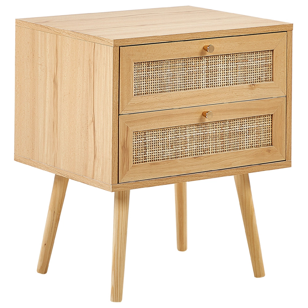Comodino in rattan marrone chiaro con 2 cassetti in stile boho minimalista camera da letto