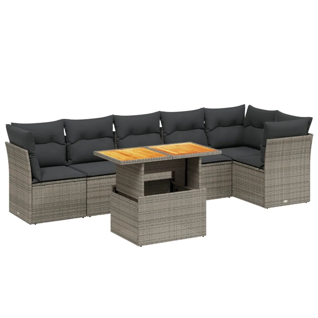 Set Divani da Giardino 7 pz con Cuscini Grigio in Polyrattan 3270843