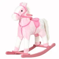 Cavallo a Dondolo in Legno con Suono Animale Regalo Giocattolo per i Bambini, 74 x 28 x 65 cm, Rosa