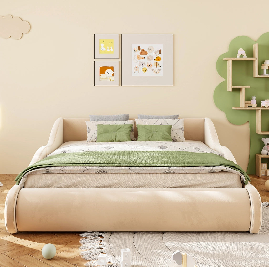 LETTO Imbottito per Bambini 140x200 cm Beige con Sponde
