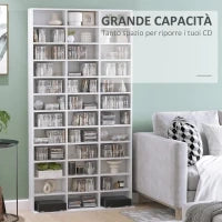 Libreria Porta CD in Legno con 3 Colonne da 12 Ripiani ad Altezza Regolabile, 102x23.5x195 cm, Bianco