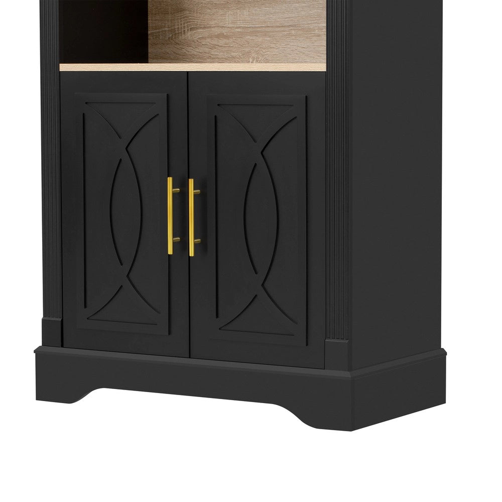Mobile alto con ripiani regolabili e luci LED ¨C Minimal ¨C Nero, salvaspazio, 45x170x35 cm