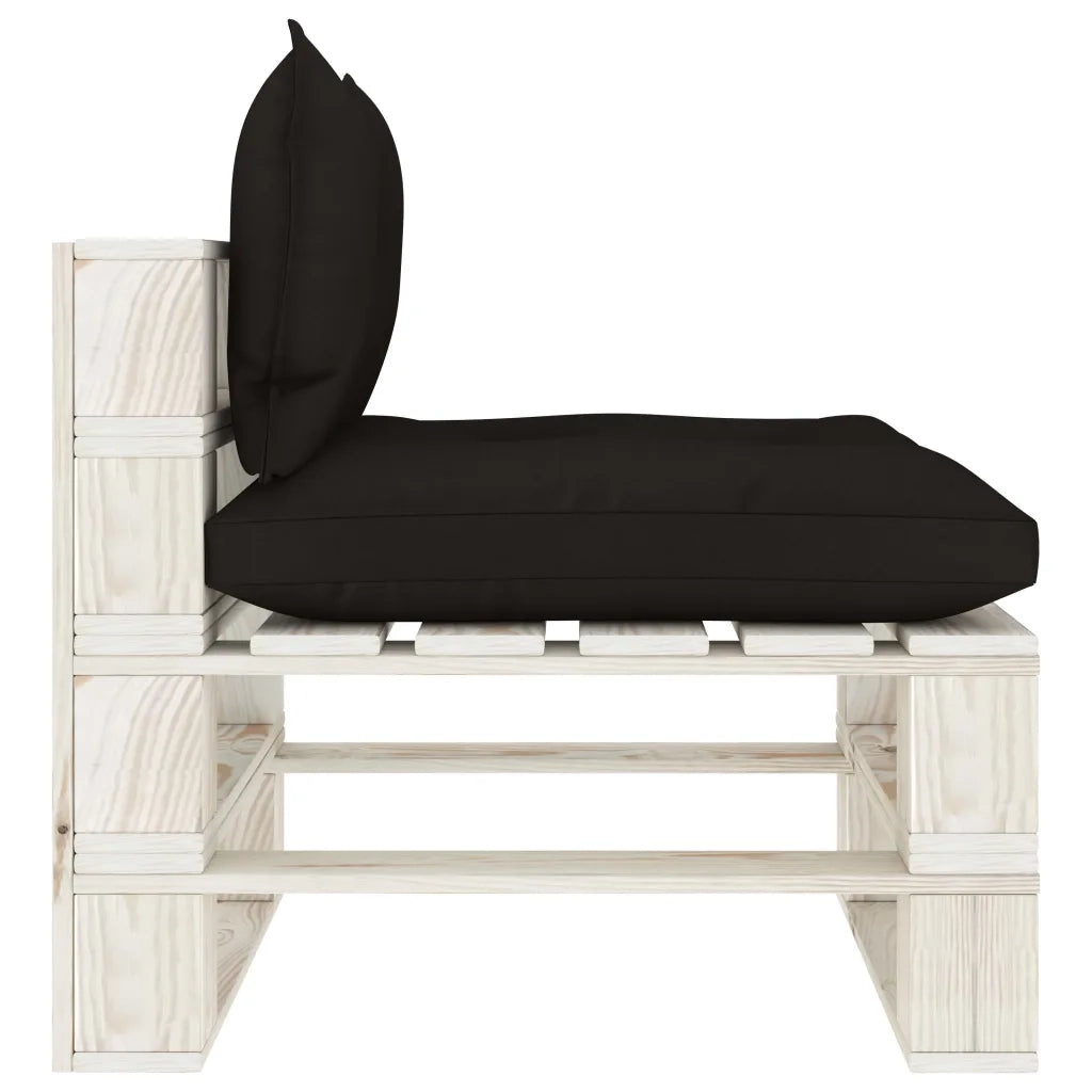 Divano Centrale da Giardino in Pallet con Cuscini Nero in Legno cod mxl 72103