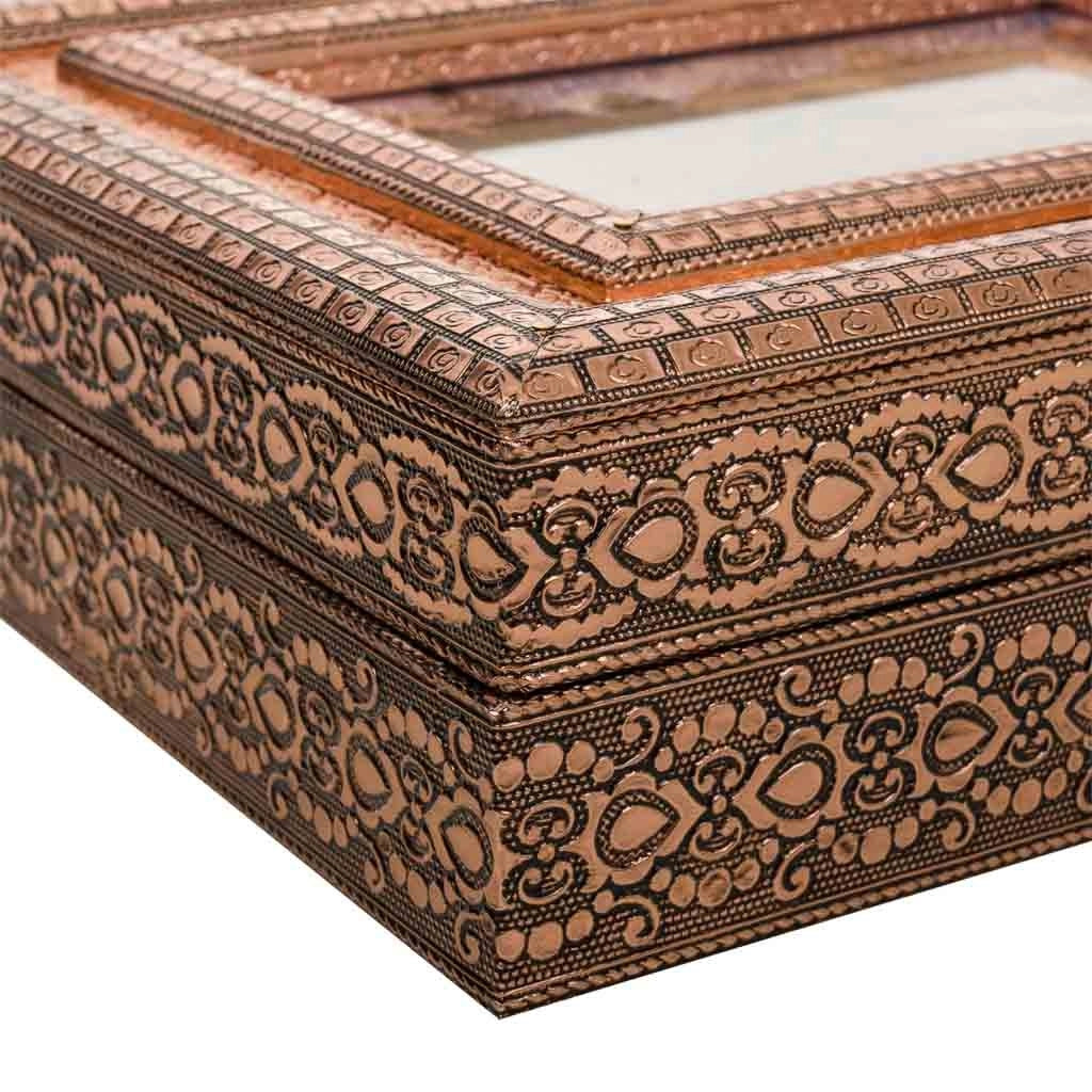 Portagioie in metallo goffrato rame 30x25x7,5h