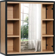 Specchio bagno con ripostiglio in legno marrone - Specchio aperto - Spazio dietro lo specchio - Armadio specchio - Mobili bagno - Cassetto per igienica - Cassetto per farmaci