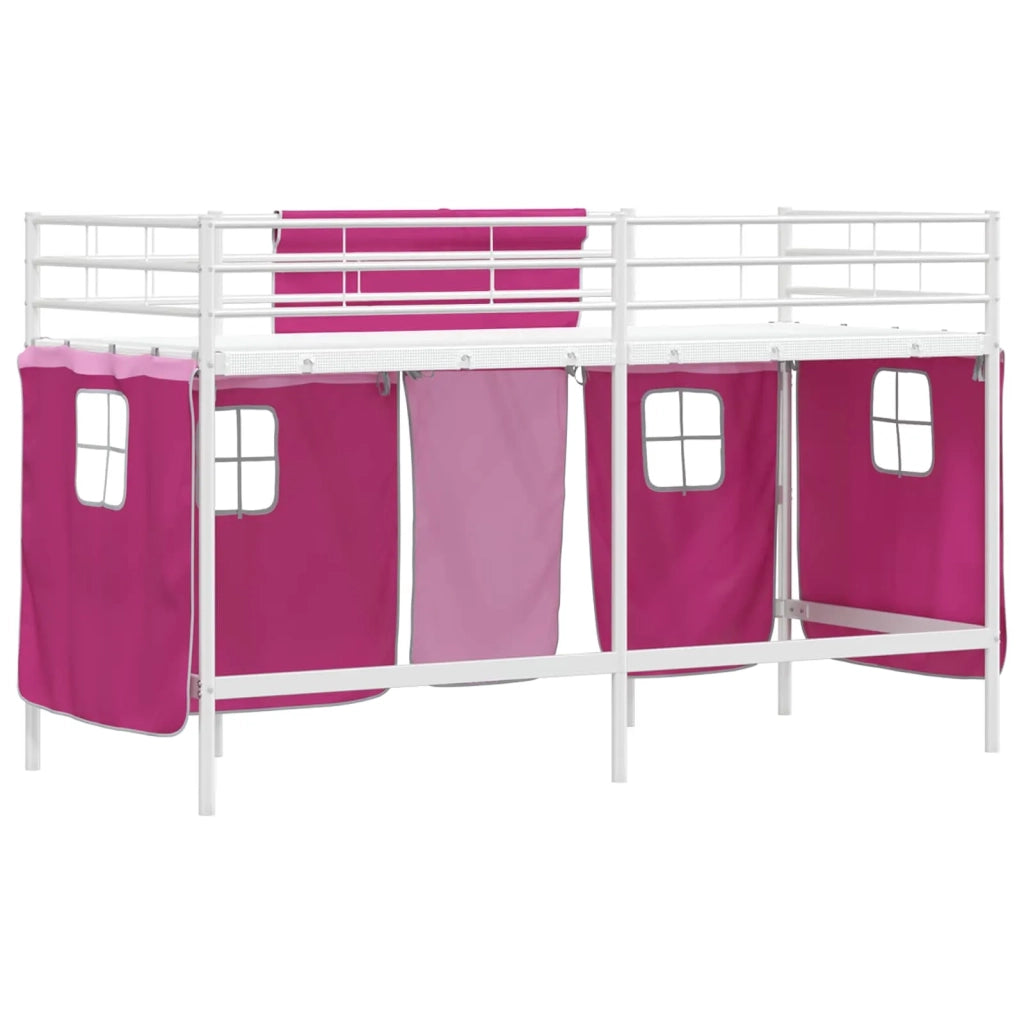 Struttura del Letto Loft per Bambini con Tendine-Giroletto per bambini Bianco e Rosa 611386