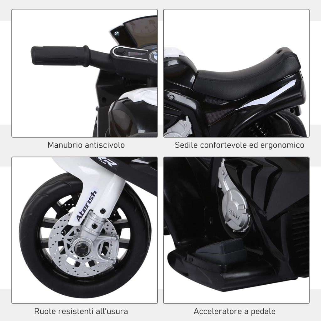 EasyComfort Moto Elettrica per Bambini Max. 20kg con Licenza BMW, Macchina Elettrica con 3 Ruote, Batteria Ricaricabile 6V, Bianco Nera, 66x37x44cm