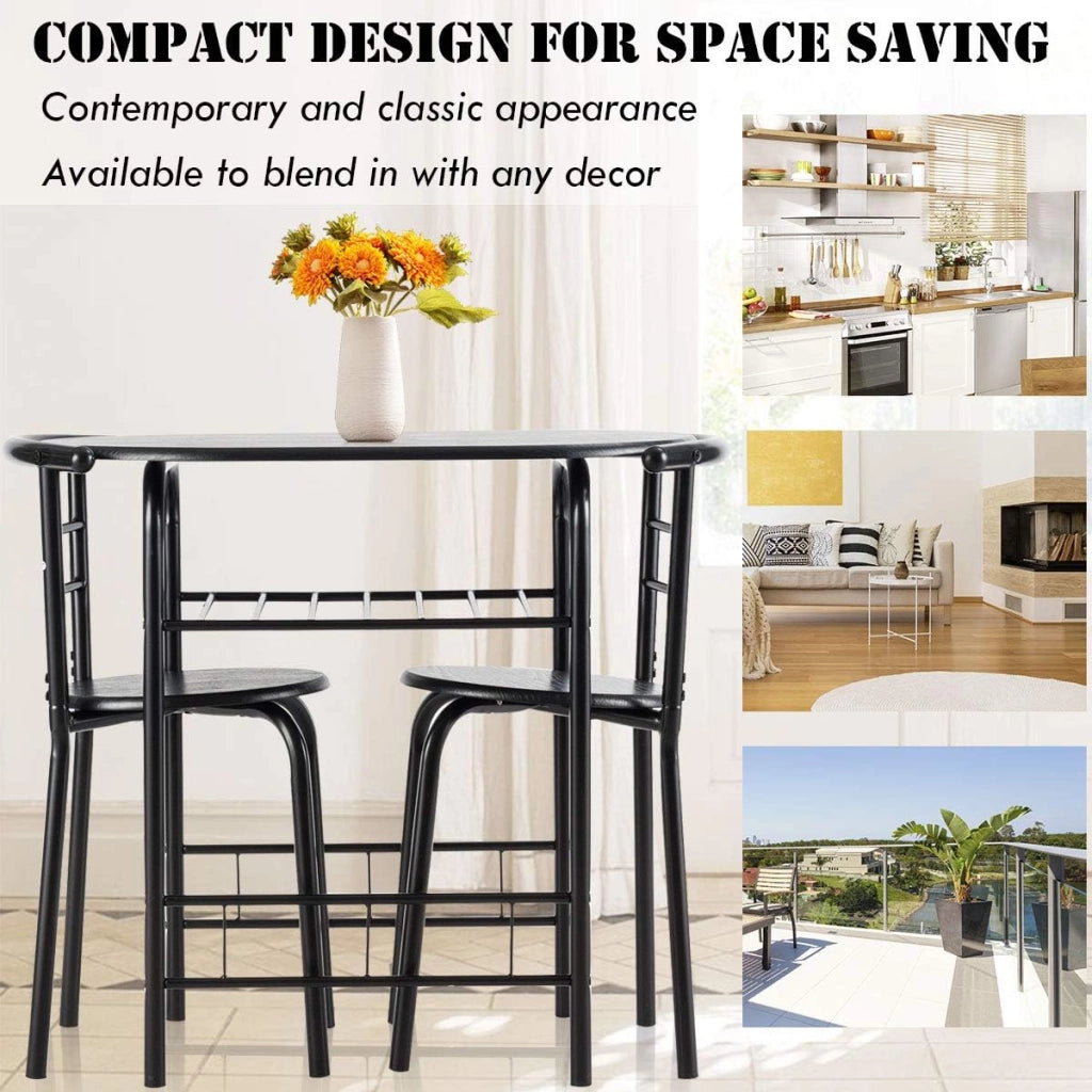 Set di 3 Pezzi da Giardino, Set Tavolo e Sedie, Tavolo con 2 Sedie, Set Mobili da Esterno, Ideale per Cucina, Balcone, Caffetteria, Giardino e Terrazza, Moderno (Nero)