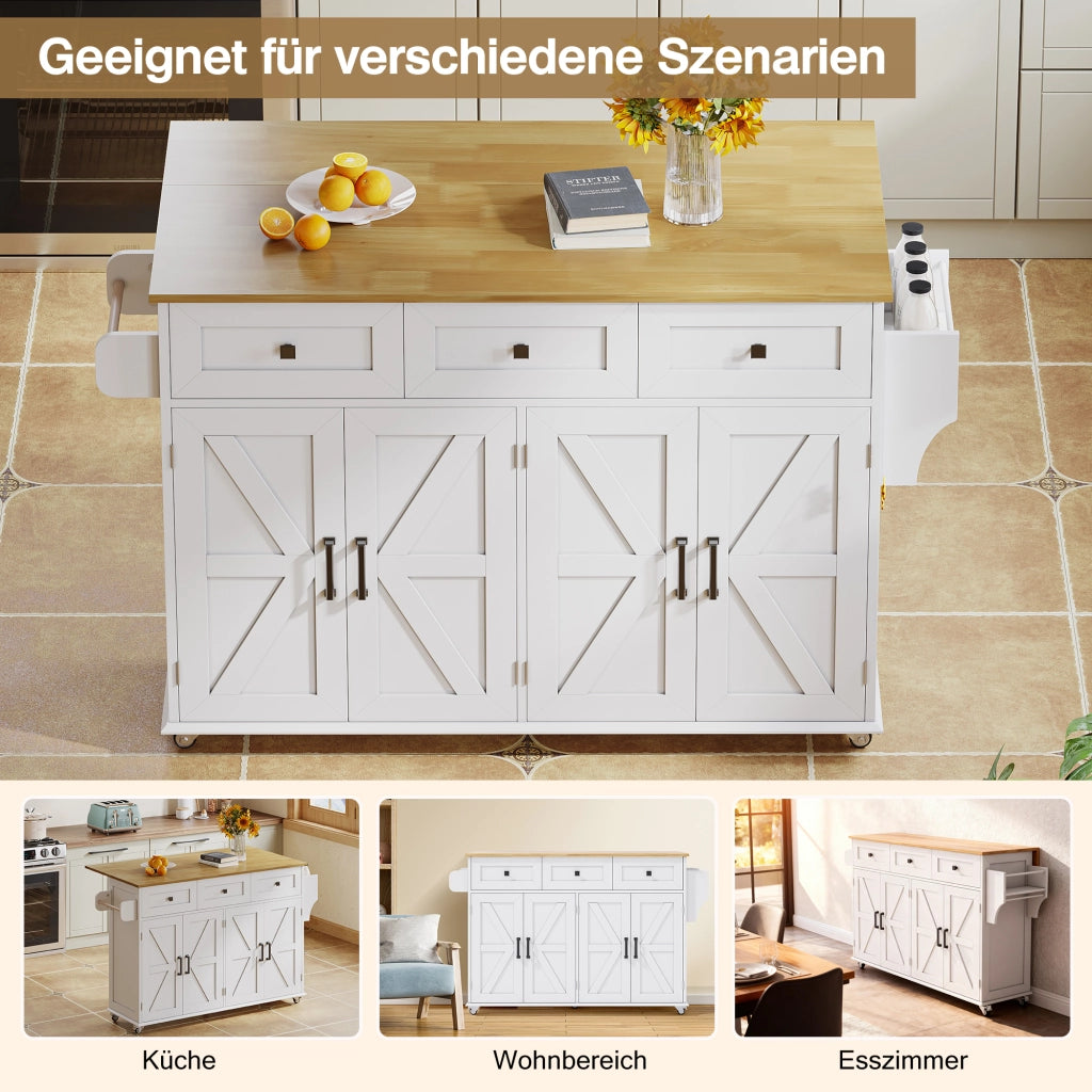 ISOLA CUCINA Pieghevole 140x43(70)x90.5 cm MDF Bianco/Naturale