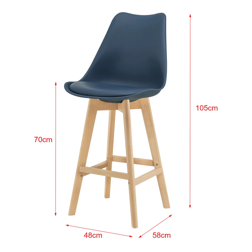 Set Lublin di 2 Sgabelli da Bar con Seduta Imbottita e Gambe in Faggio - Blu [en.casa]