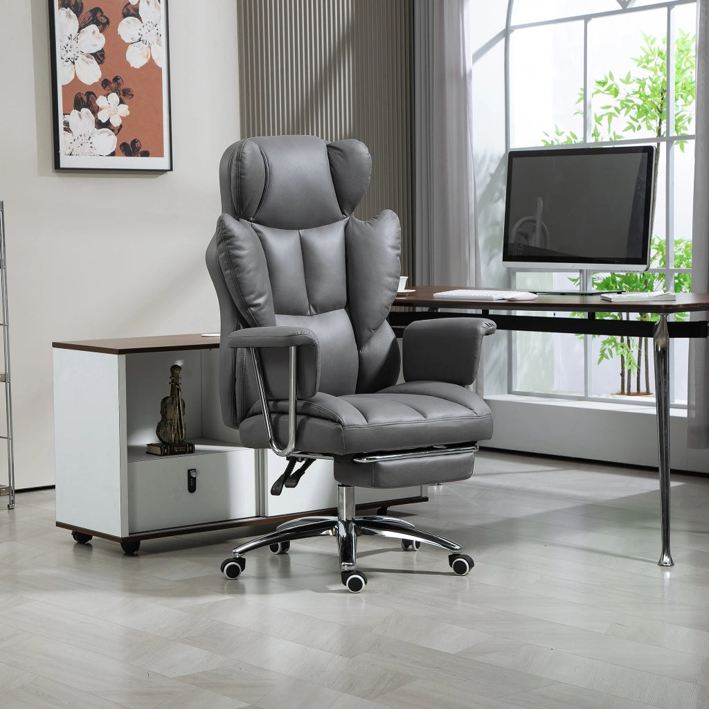 Sedia da ufficio ergonomica reclinabile con poggiapiedi girevole in schiuma grigio scuro