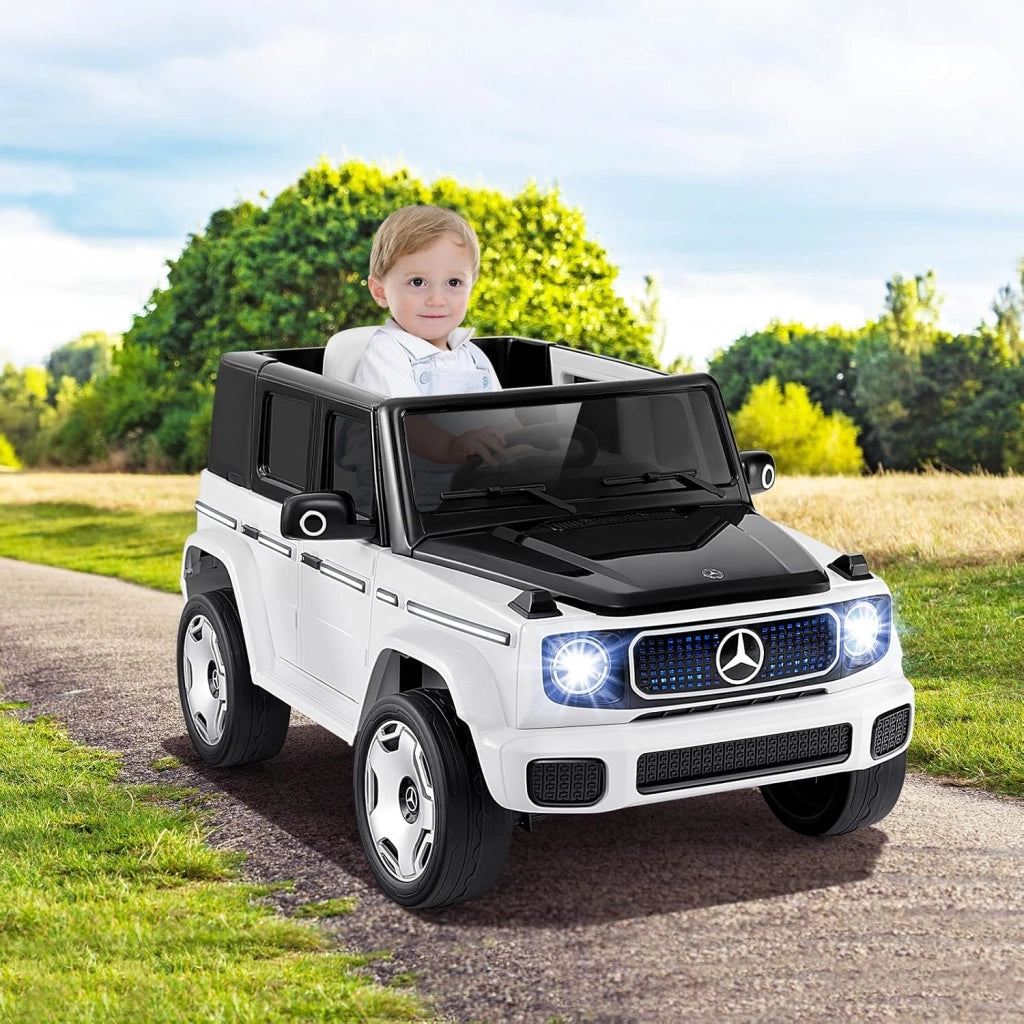 Benz Auto Cavalcabile per Bambini, Veicolo Elettrico 4WD con Telecomando Luci Musica e Clacson, Sospensione a Molla, 3-5 KM/H, per 37-96 Mesi (Bianco)