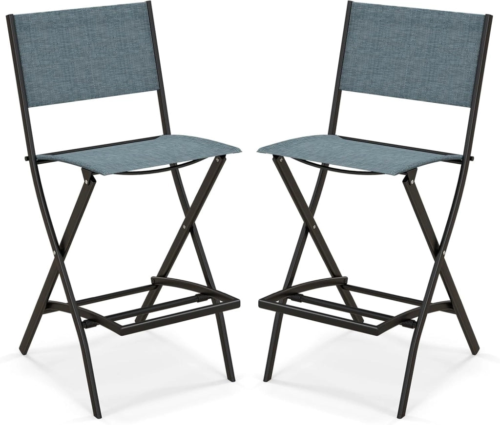 2 sedie da giardino pieghevoli, sedie da bar con schienale e poggiapiedi, versatili sedie da terrazza con tessuto traspirante e robusto telaio in metallo (blu)
