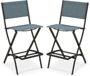 2 sedie da giardino pieghevoli, sedie da bar con schienale e poggiapiedi, versatili sedie da terrazza con tessuto traspirante e robusto telaio in metallo (blu)