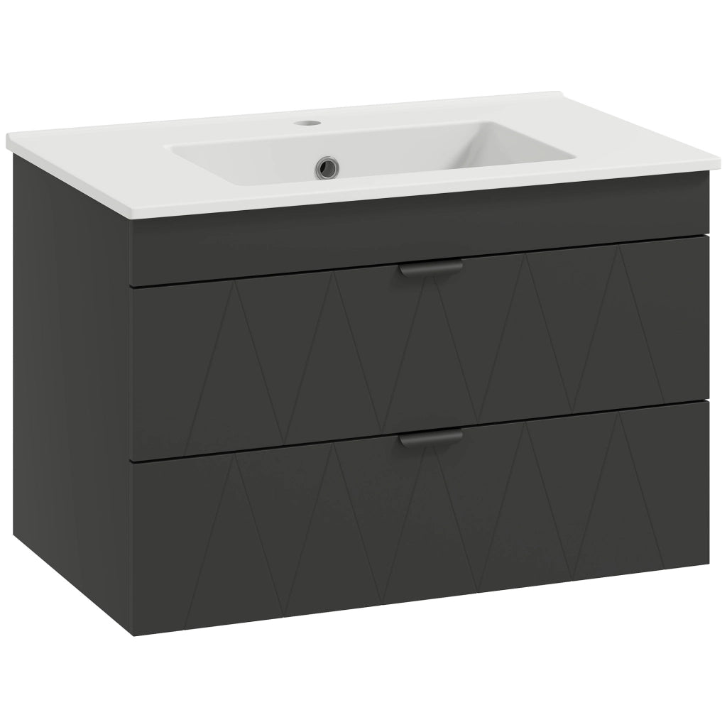 Mobiletto Sottolavabo Sospeso con Lavabo Ceramica e Cassetti Soft-Close ¨C zephmum ¨C Nero