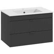 Mobiletto Sottolavabo Sospeso con Lavabo Ceramica e Cassetti Soft-Close ¨C zephmum ¨C Nero