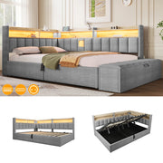 Letto contenitore 140x200 in velluto grigio con luce LED RGB e USB