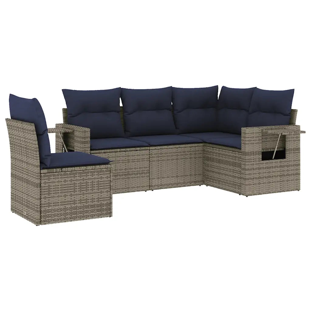 Set Divani da Giardino 5 pz con Cuscini Grigio in Polyrattan 3220170
