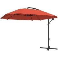 Ombrellone a Sbalzo con Copertura Regolabile e Base a Croce, in Metallo e Poliestere, 260x304x245 cm, Bordeaux