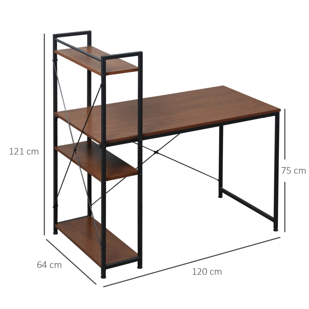 Scrivania angolare con libreria ¨C Zephmum ¨C Legno noce e metallo nero 90x50x75 cm