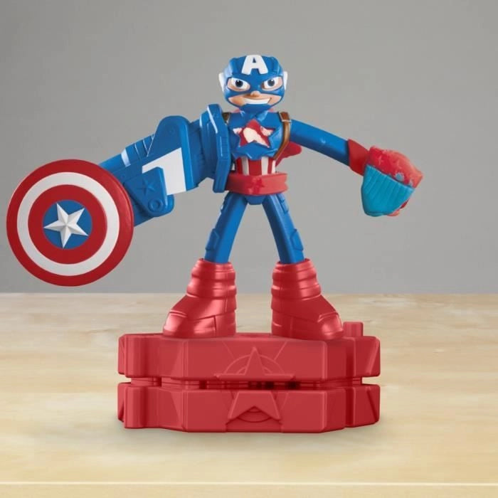 Play-Doh Captain America, set Stamper Shield con personaggio flessibile, accessori e pasta da modellare, dai 4 anni, Marvel