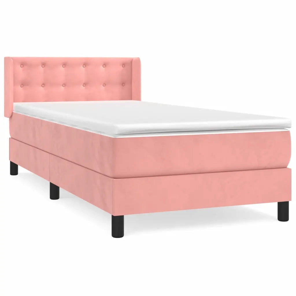 Giroletto a Molle con Materasso-Struttura Letto Rosa 90x190 cm in Velluto 919989