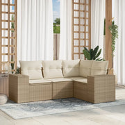 Divano da esterno-Set Divano da Giardino 4 pz con Cuscini Beige in Polyrattan 710844