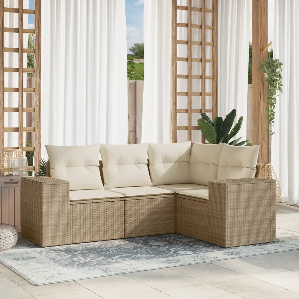Divano da esterno-Set Divano da Giardino 4 pz con Cuscini Beige in Polyrattan 710844