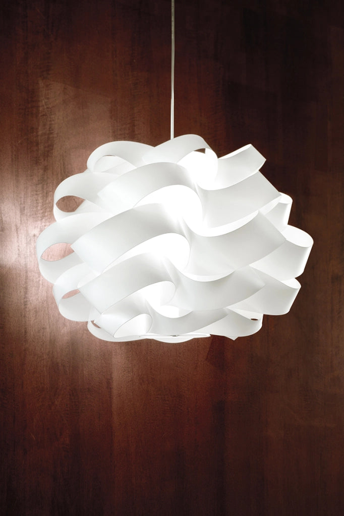 Lampada a Sospensione CARRIE Rossi Group con diffusore in policarbonato bianco, stelo cromato e attacco E27, IP20, 75W - CAR001