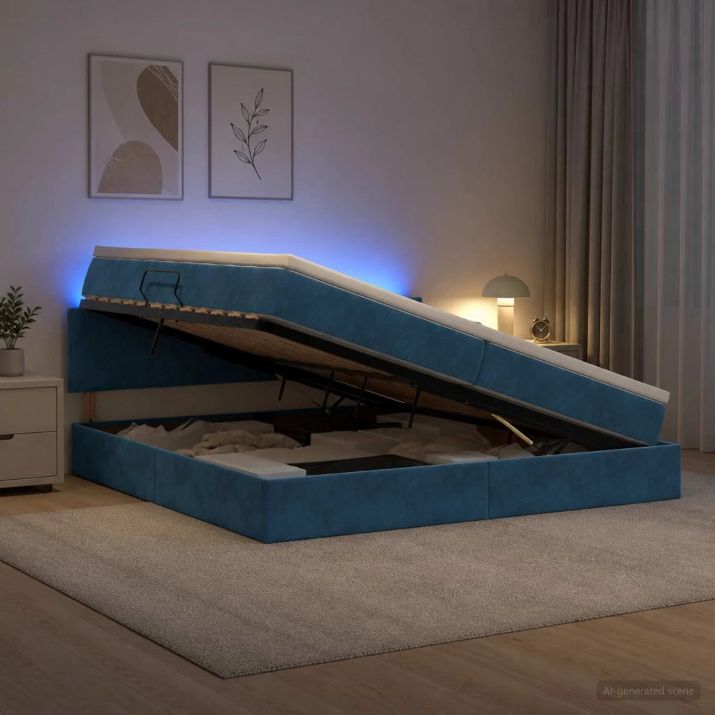 Letto con contenitore LED e materasso Blu Scuro 200 x 200 cm 3459334