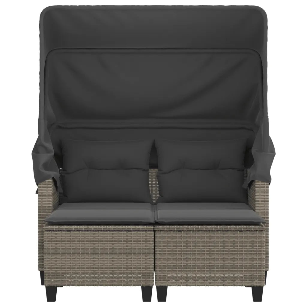 Divano Giardino 2 Posti-Sofa da Giardino-Divanetto da esterno Baldacchino e Sgabelli Grigio Polyrattan 428485