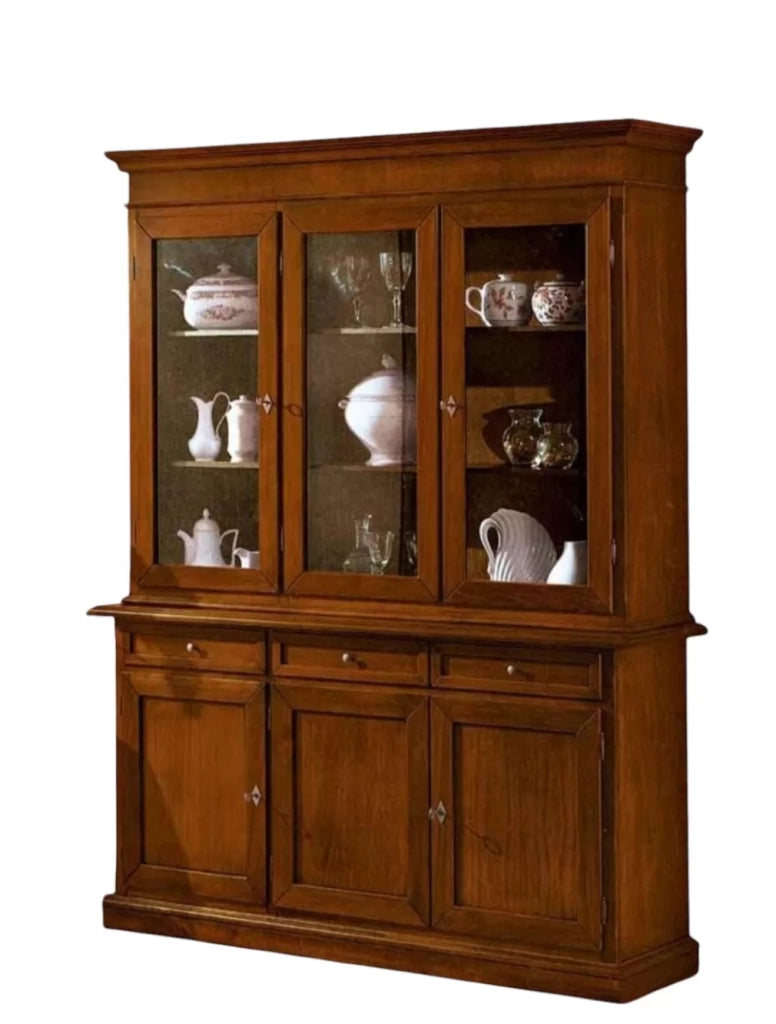 Cristalliera 3 porte in legno noce arte povera 155x42x205 (381) - Mobili 2G