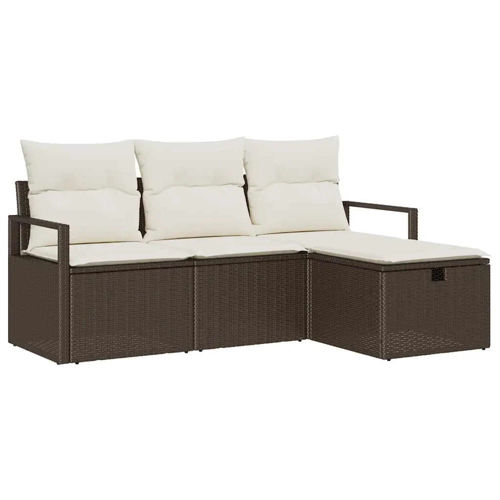 Set Divano da Giardino con cuscino 4 pcs Marrone Poly Rattan