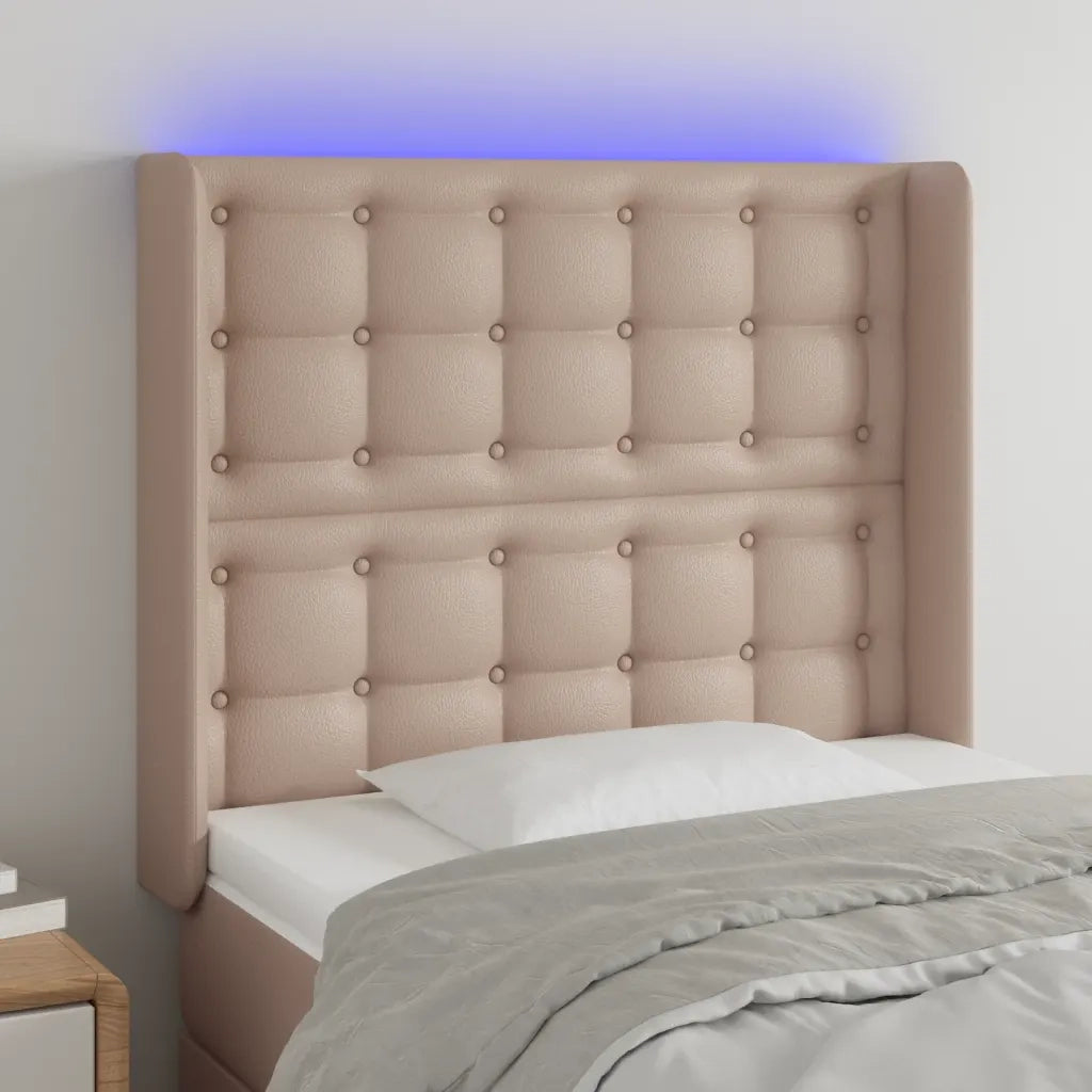 Testiera a LED Cappuccino 83x16x118/128 cm in Similpelle