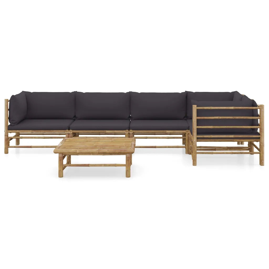 Set Divani da Giardino 6 pz con Cuscini Grigio Scuro in BambÃ¹ cod mxl 53002