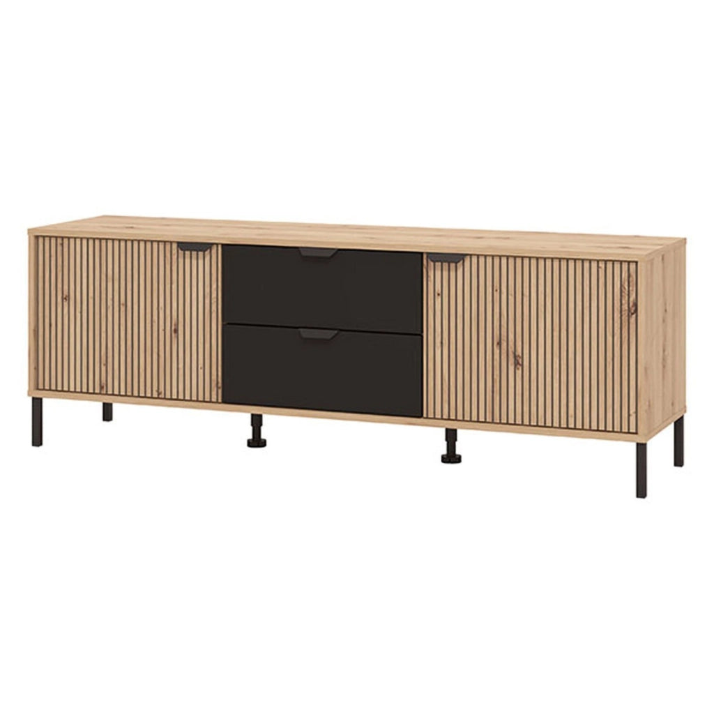 Raiano, Mobile Porta tv 2 Cassetti, 157x40x54.5h cm Marrone Rovere Nodi