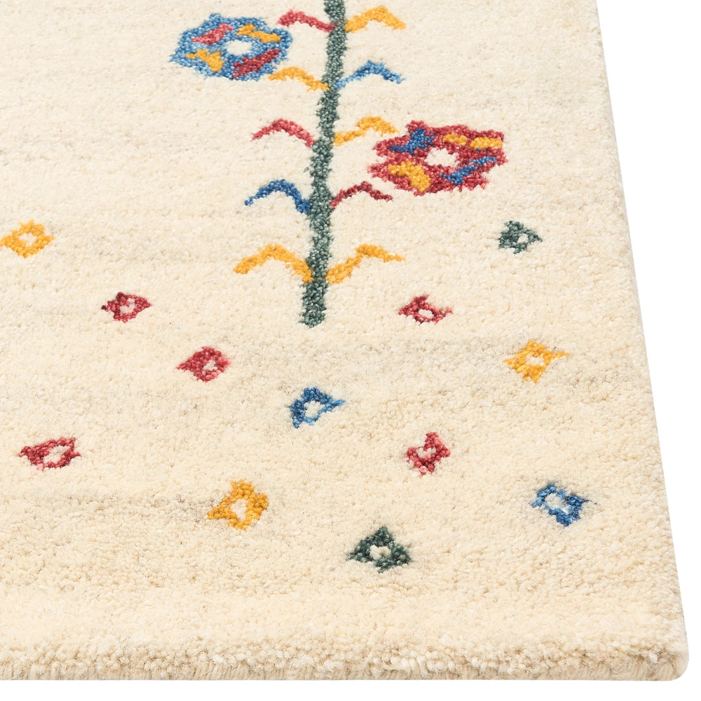 Tappeto Gabbeh di lana beige 80 x 150 cm realizzato a mano con motivo floreale stile tradizionale camera da letto soggiorno