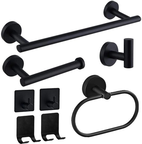 Set di accessori da bagno in acciaio inox a 8 pezzi - supporto asciugamano, supporto carta igienica, apriporta doccia e altro - nero opaco