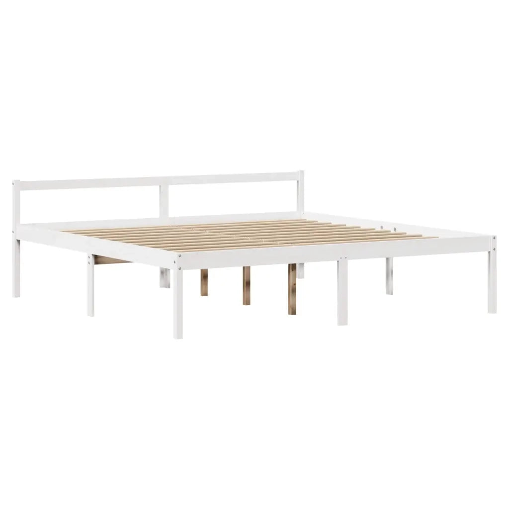 Letto Anziani con Testiera-Letto con Testiera per Anziani-Rete con Testiera Bianco 200x200cm Legno Massello Pino