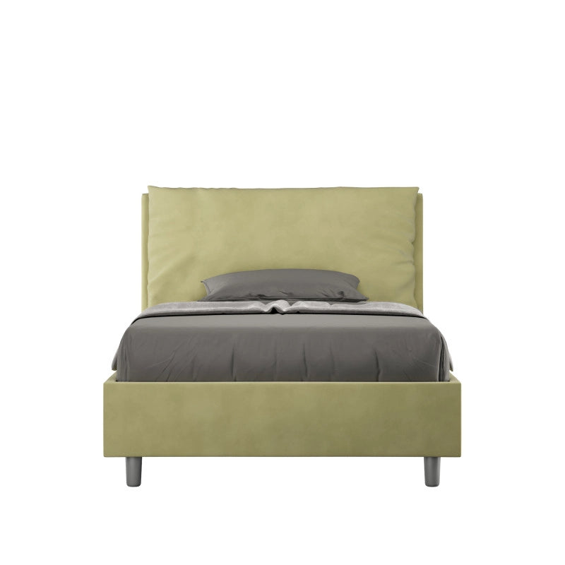 Letto imbottito Piazza e mezzo 110x190 cm Large - Con rete,Microfibra,Tè verde