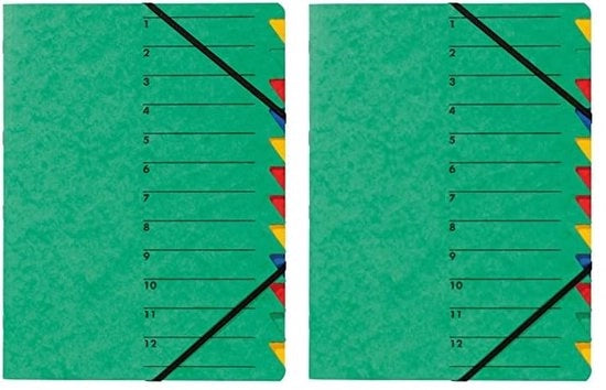 Cartellino per Documenti (12 sezioni, 1-12) Verde, A4 (lotto da 2)
