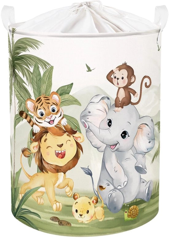 Cestello per bambini con maniglia, contenitore per giocattoli e abiti pieghevole, cassettino per bambino con leone e elefante, 40 * 50 cm