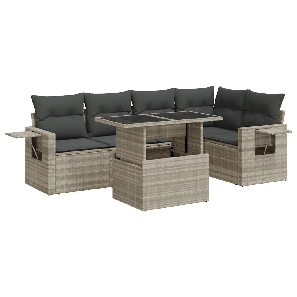 Set Divano da Giardino 6pz con Cuscini Grigio Chiaro Polyrattan 3326483