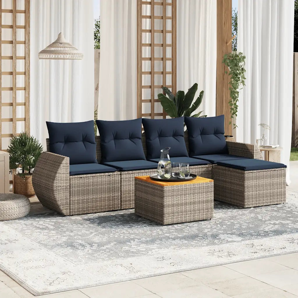 Set Divani da Giardino 6 pz con Cuscini Grigio in Polyrattan 3224983
