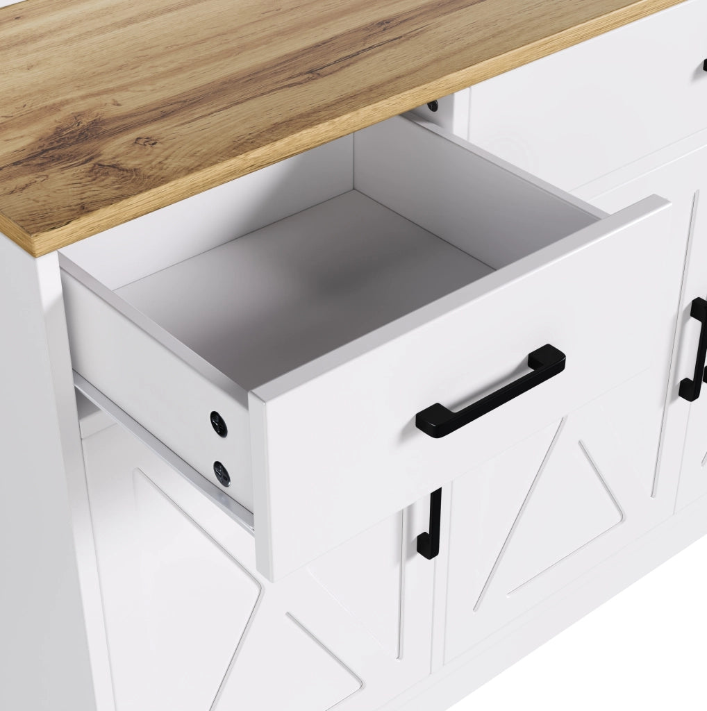 Credenza buffet 150x40x180 cm con LED; prese USB e ripiani regolabili; bianco